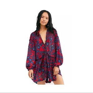 Free People Love Letter Floral Print Tunic Merlot